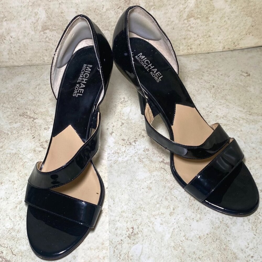 Michael Kors Black Patent Leather‎ Open-Toe Strappy Heels Size 9